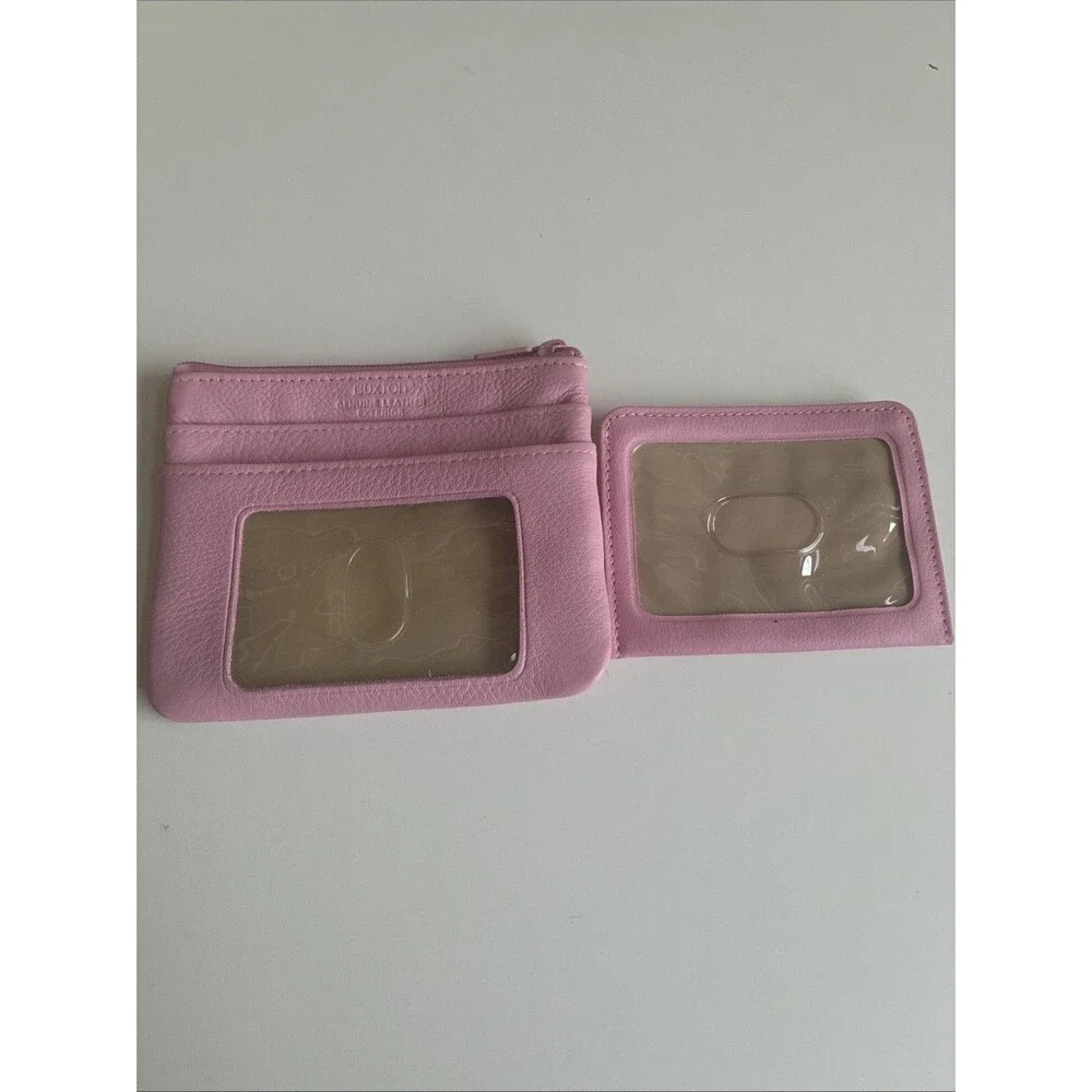 Buxton Pink Leather ID Coin Purse Card Holder Wallet Mini Key Holder